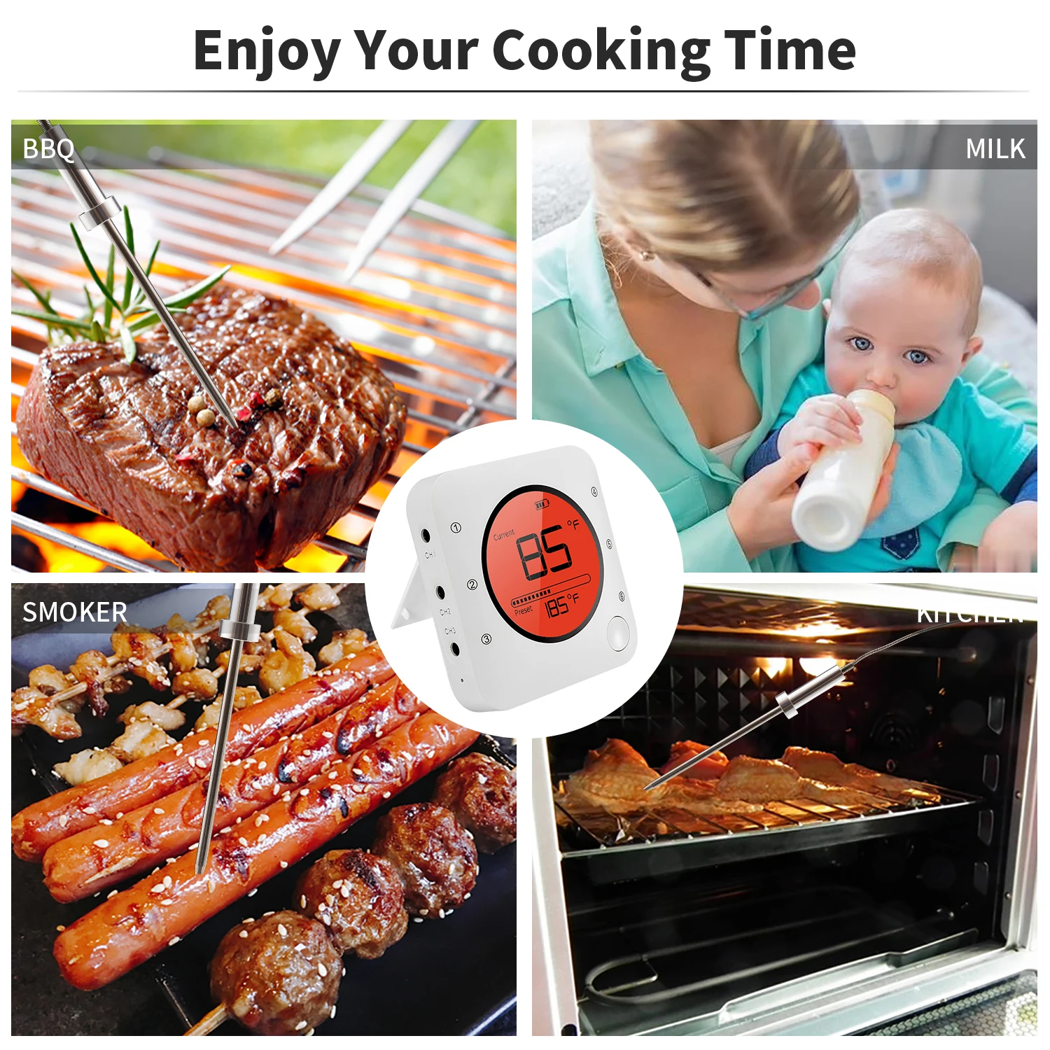 Meat Thermometer Wireless Remote BBQ Thermometer, thermometer for meat bbq meat thermometer for Smoker Grilling Oven ,Kitchen