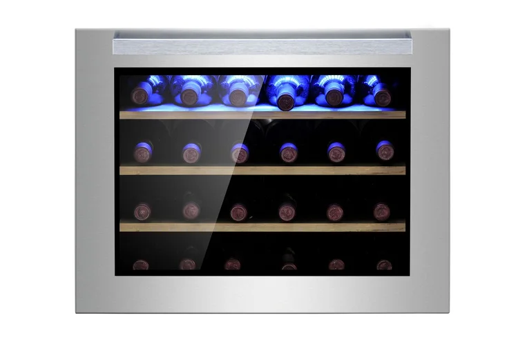 2022 Новый Единая зона охладитель вина Би (Австралия) и BU (автономная Вентилятор охлаждения No frost светодиодный дисплей деревянные полки JCS-60 24 бутылки Новая петля