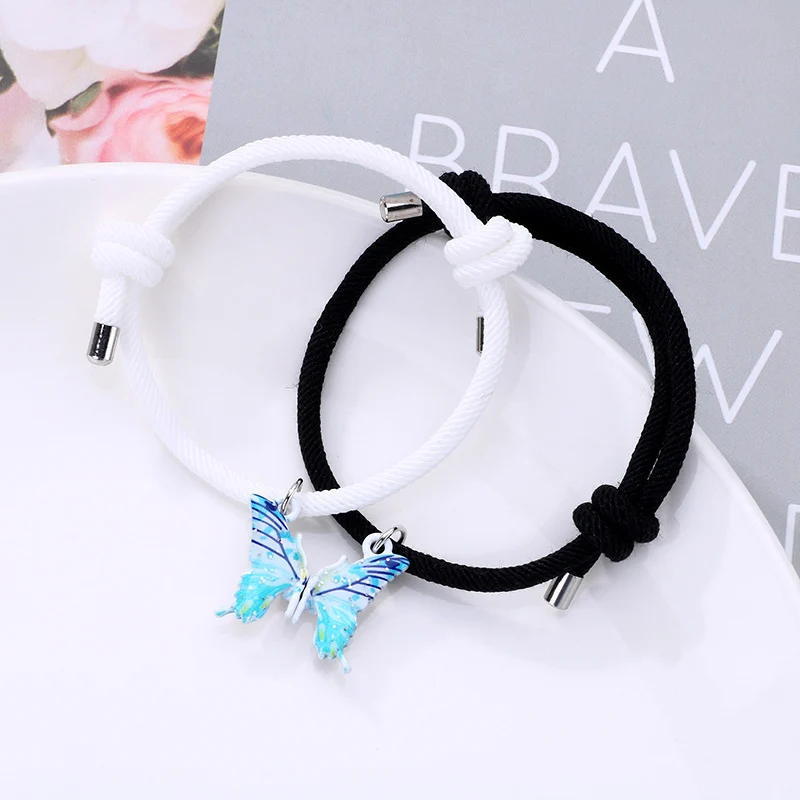 Hot Selling Multi-Colored Enamel Brushed Gradient Butterfly Necklace Magnet Bff Necklace For Couple Bestie FriendShip