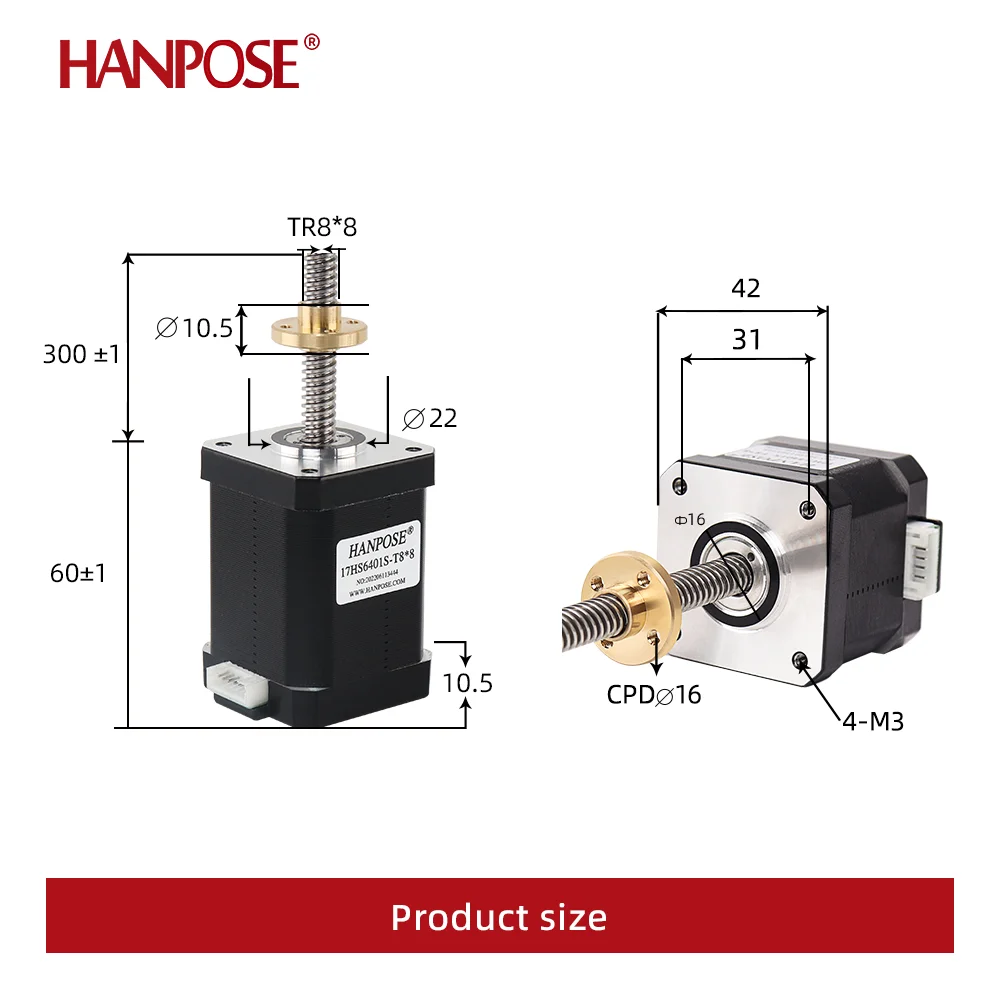 42 screw motor 1.8 degrees 17HS6401S-T8*8 screw motor screw 200mm length 1.7A 70N.cm torque  12v nema17 stepper motor