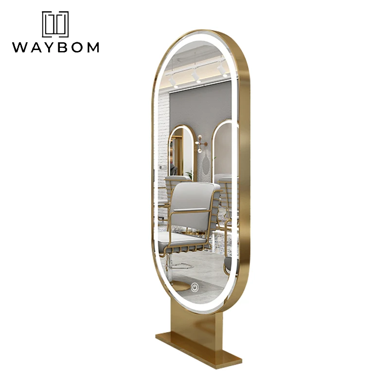Современный дизайн высокие Умные сенсорные антикварные большие мужские полностью круглые зеркала двусторонние золотые светодиодные алмазные овальные зеркало для парикмахерской