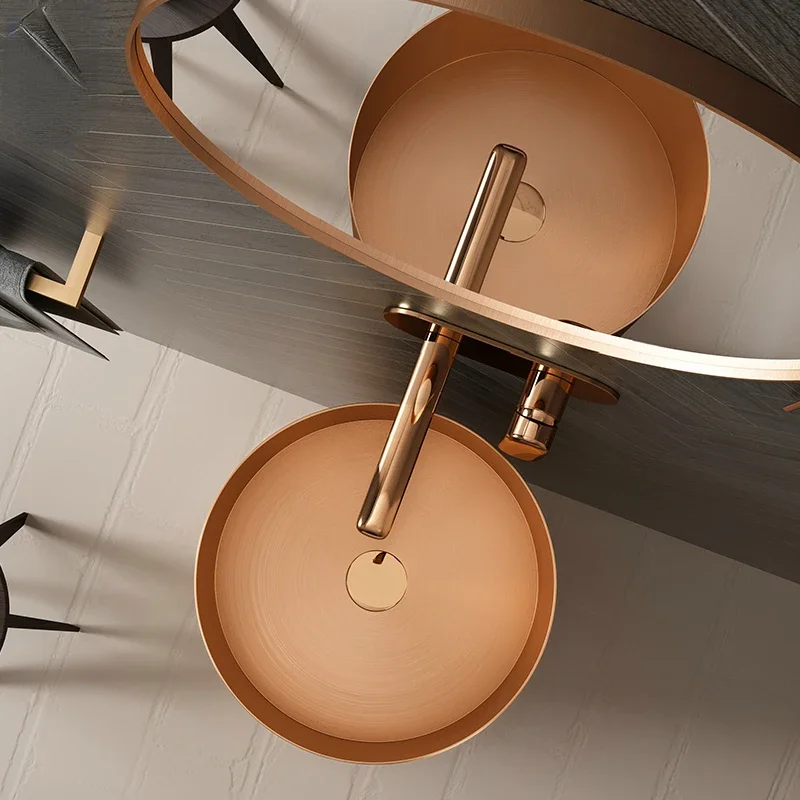 Stainless steel column basin cylindrical dual color integrated floor mounted washbasin