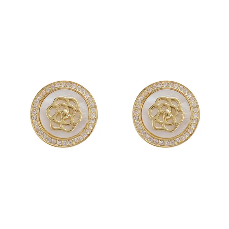 
Hot Sales Wholesale Fashion Diamond Inlaid Gold Plated Flower Shape Small Stud Earring For Women 