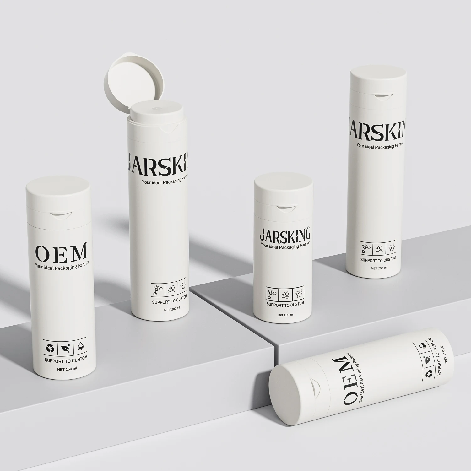 Luxury recycled PP plastic matte white 50ml 80ml 100ml skincare moisturizer lotion cream airless press pump bottle