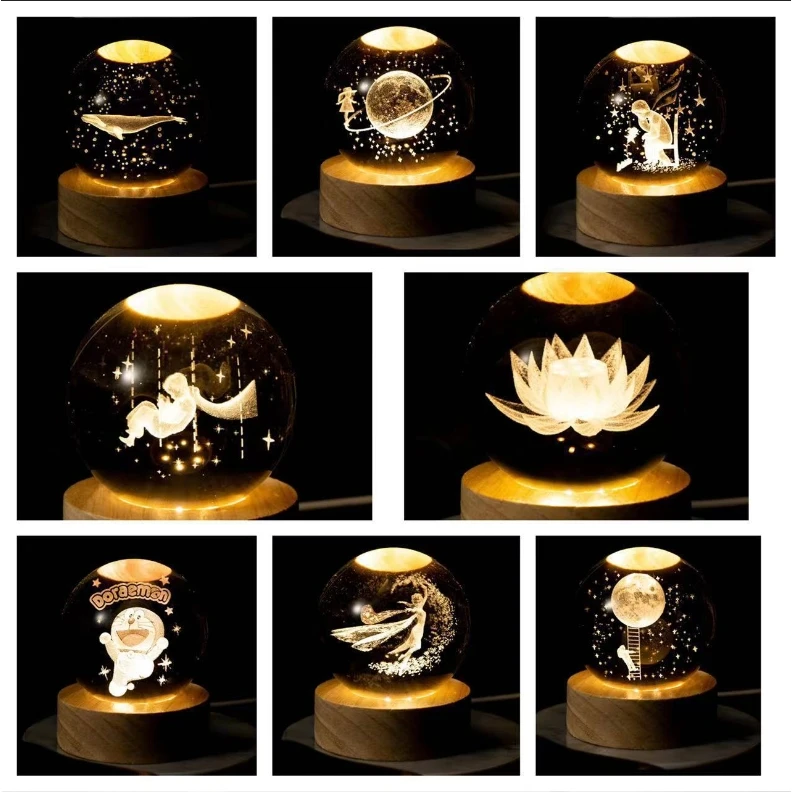 3D Art Crystal Ball Night Lamp Luminous Crystal Ball Decoration Solar System Led Night Lights Desktop Home Decor