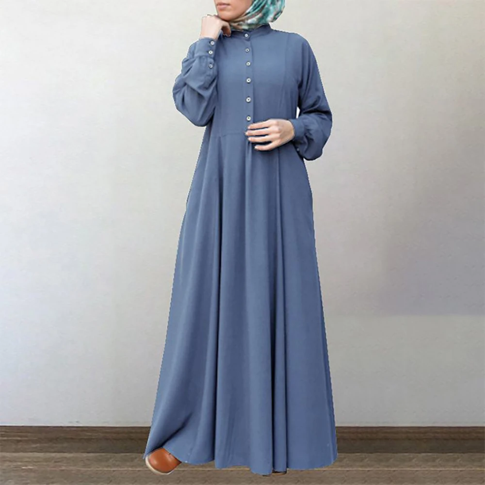 Classic Retro Closed Abaya with Buttons 2024 New Design Femmes Robe Musulmane Women Muslim Dress Dubai Islamic Clothing