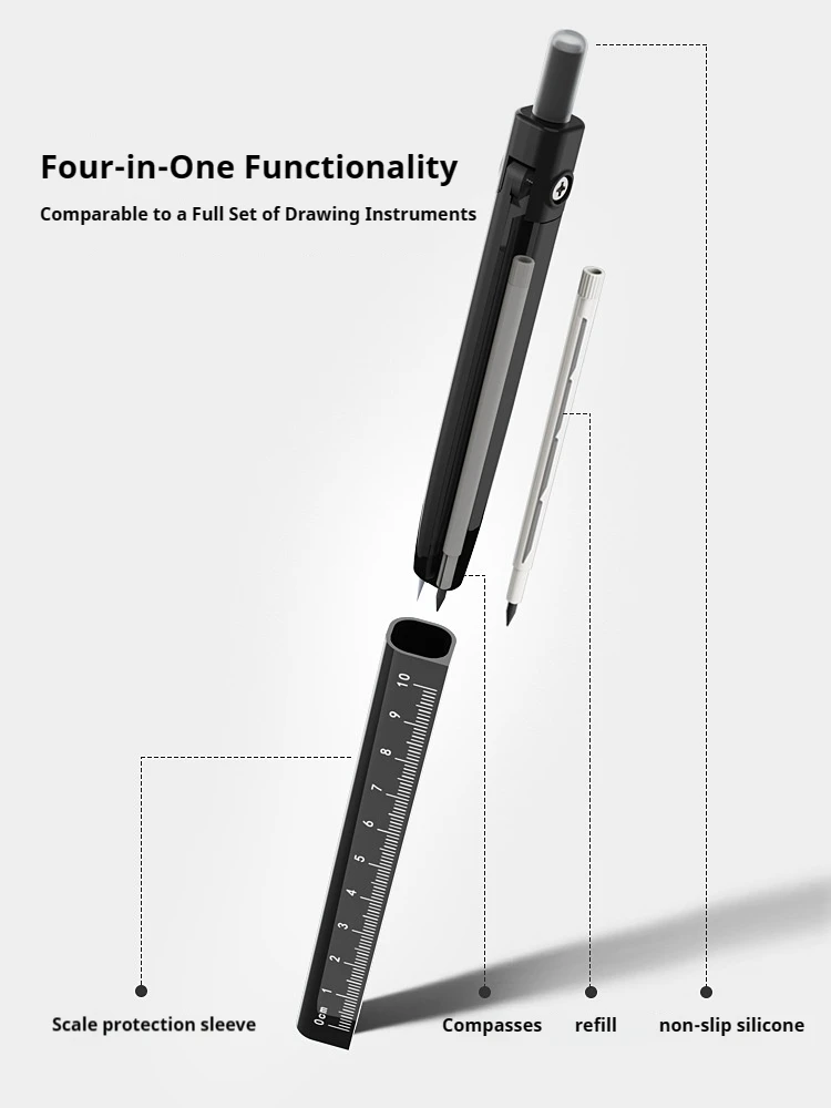 Erasable Pen-Shaped Compass Set with Ruler, Wholesale for Professional Drawing, Suitable for Students