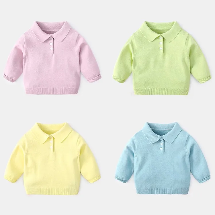 Multi-color Optional Solid Knitted Baby Polo Sweatshirt Kids Sweater For Winter
