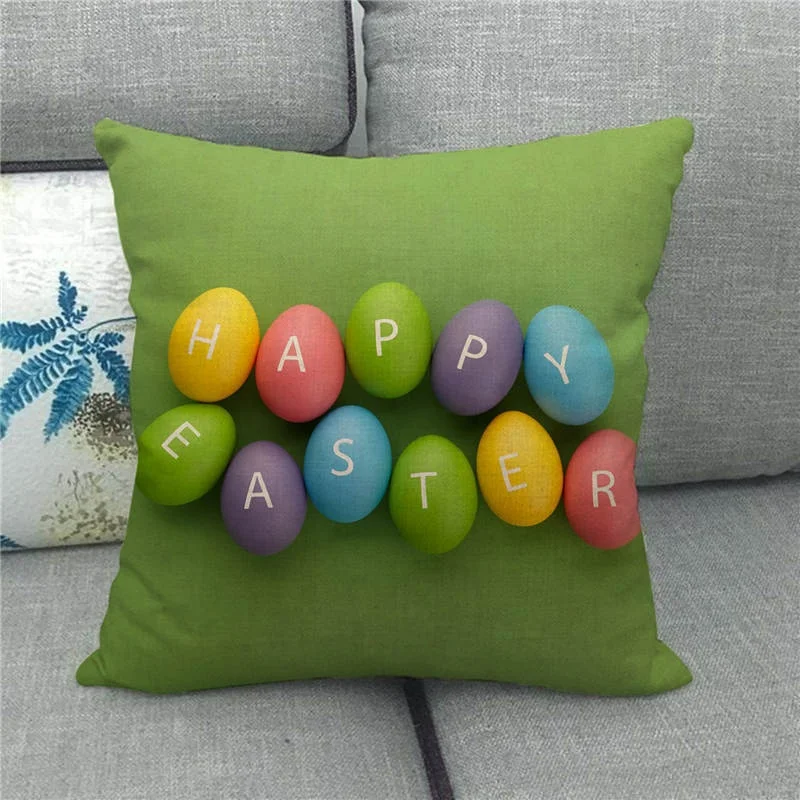 Amazon hot selling easter egg happy bunny linen pillow sofa cushion wholesale