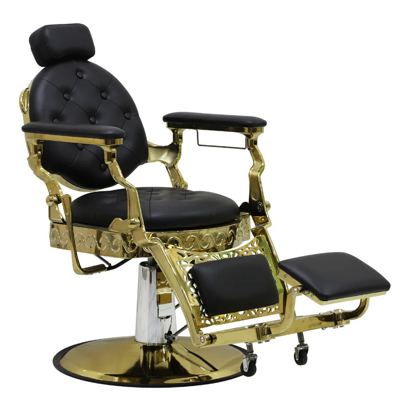 Luxury Durable Salon Beauty Hair Stylist Gold And Black Chrome Exclusive Barber Chair Mechanish For Men