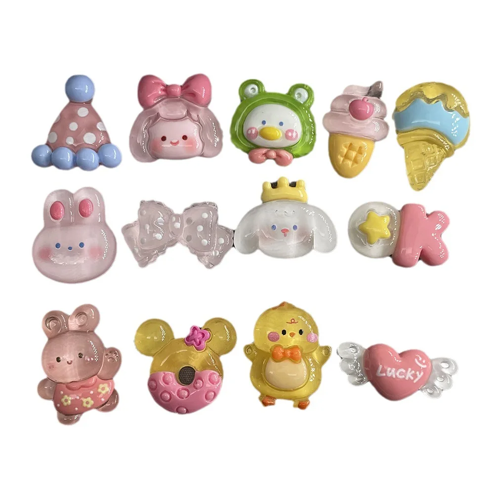 Clear Resin Charms Jelly Bunny Hat Duck Pink Yellow Diy Decoration for Phone Case Hair Clip
