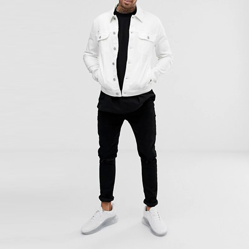 
Spread collar latest fashion fit skinny western mens anorak denim white jacket 