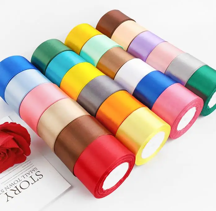 Factory Wholesale Webbing 4 cm Width Customized color 100% Polyester Smooth Satin Ribbon for gift packing roll 25 yards