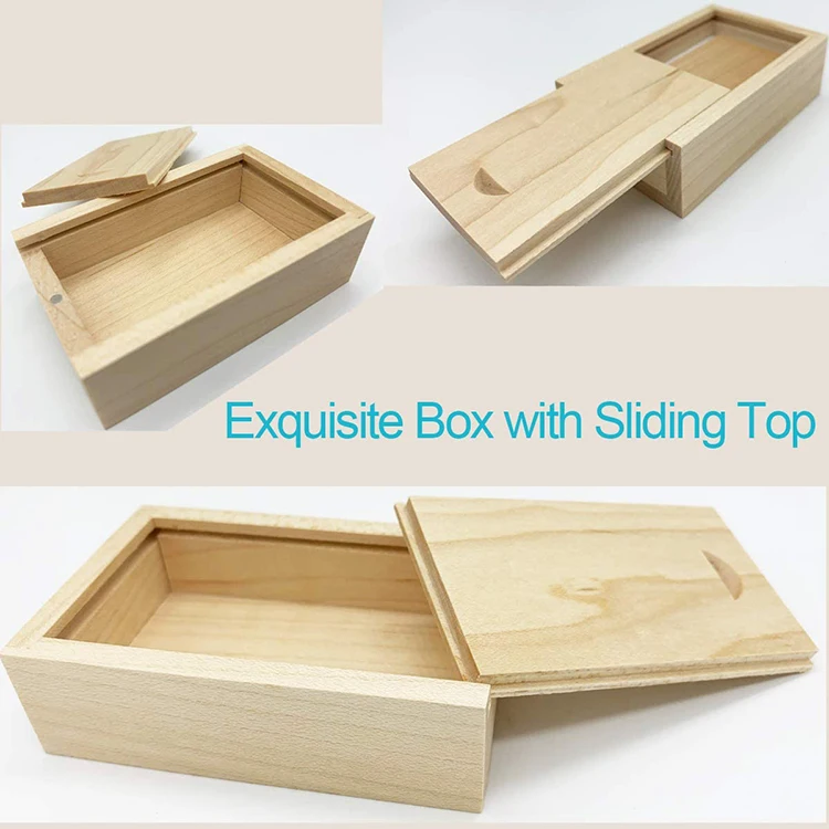 
Factory Cheap Best-Selling Creative Hidden Drawer Sliding Lid Wooden Coin USB Wedding Gift Photo Gift Box 