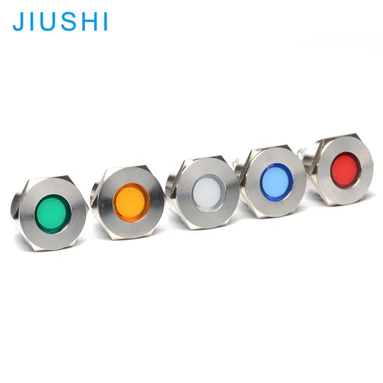 A22 Waterproof indicator light metal flat head LED signal indicator mounting hole 22mm 12V 24V 36V 220V pilot lamp red green