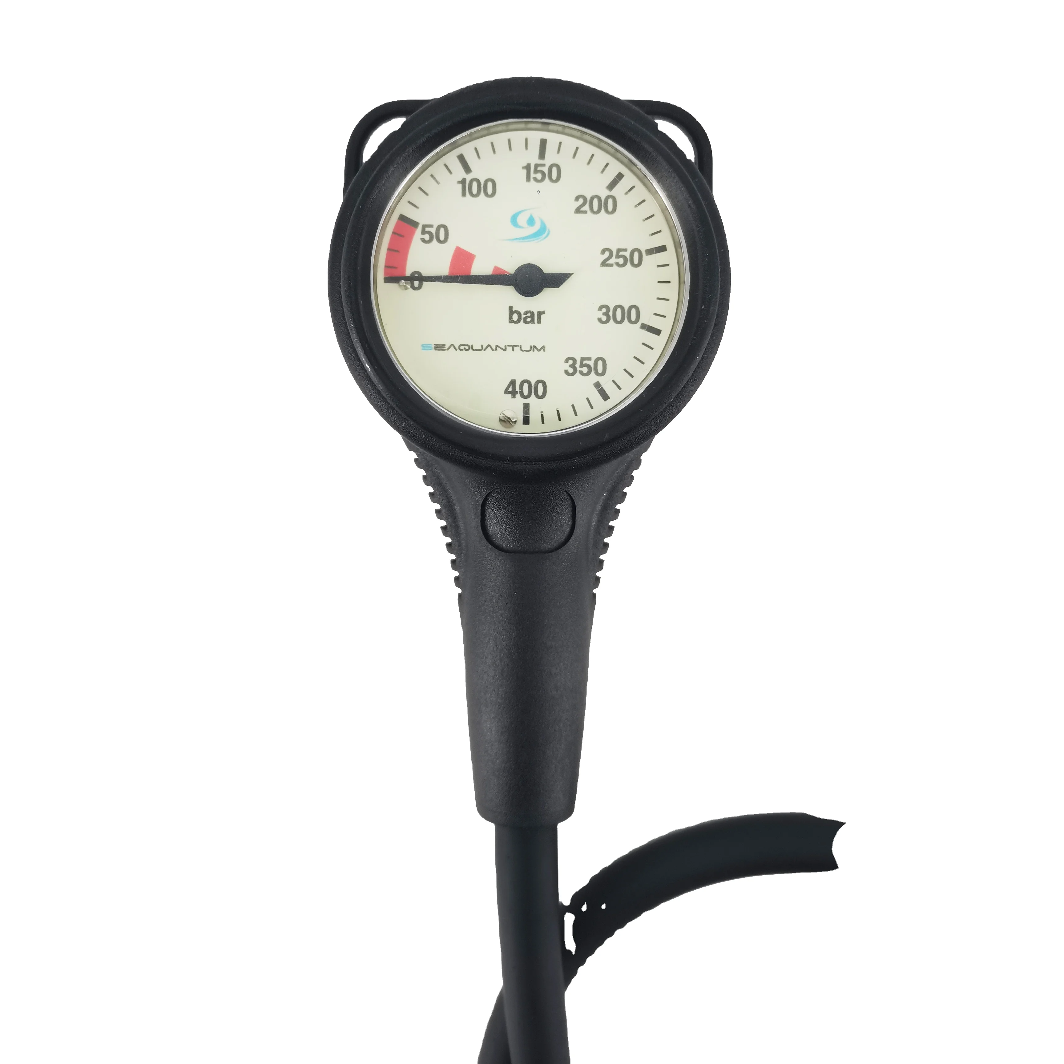 SPG Black Frame and White Face Single gauge  for  Diving with Black High Pressure Hose