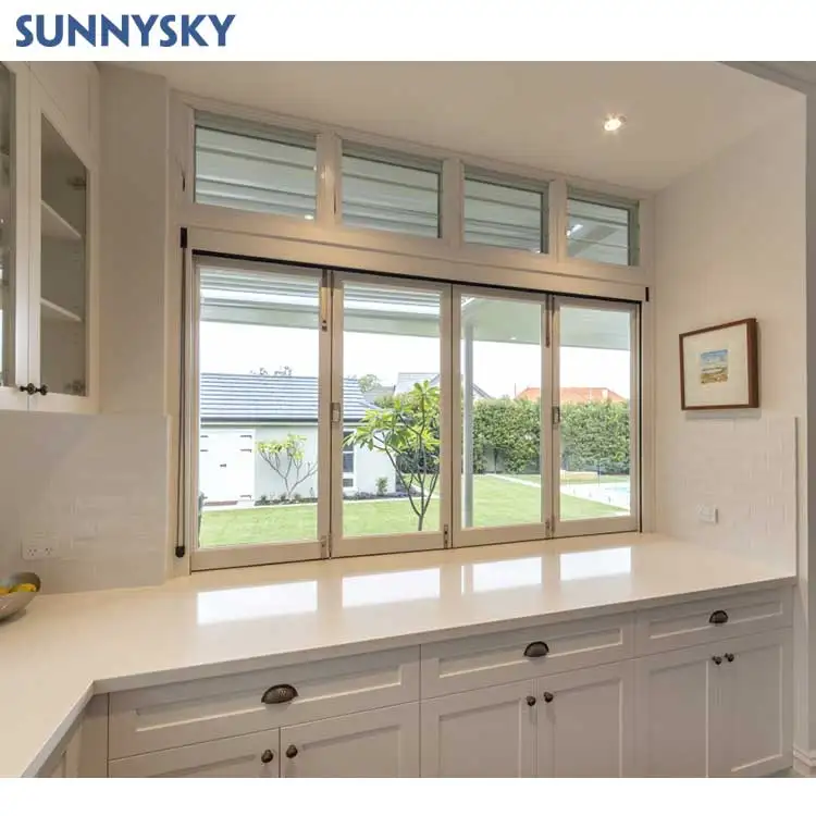 Sunnysky Hurricane Accordion Double Glazed Aluminum Foldable folding Bi Fold Bifold Windows Windows