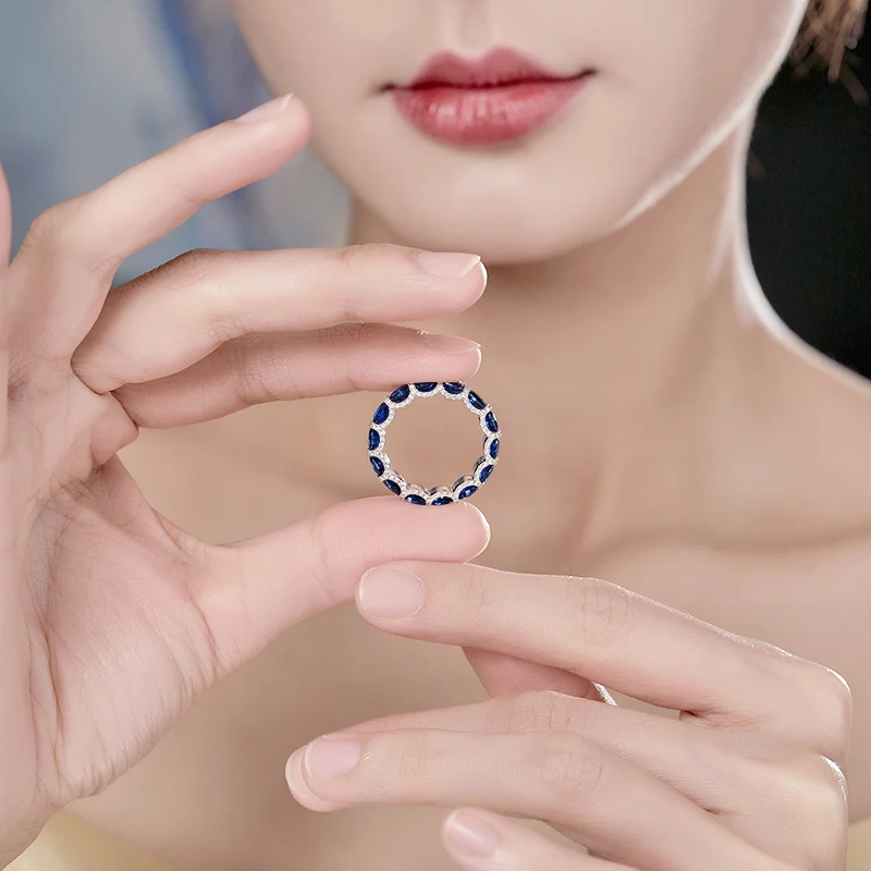 fashion jewelry China wholesale 18k gold ring designs luxury Natural Blue Sapphire and diamond ring charm jewelry for women