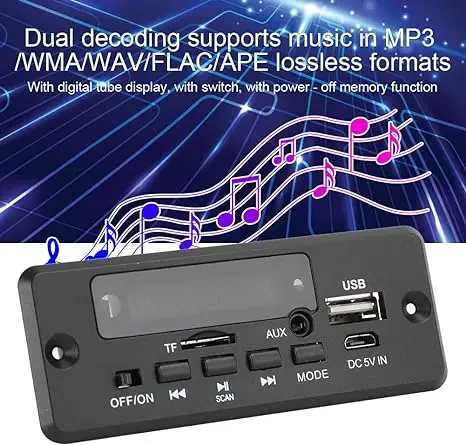 DC 5V USB Power supply Hands Free LCD Screen MP3 Player KIT FLAC WMA WAV decoder audio board FM Radio SD Module