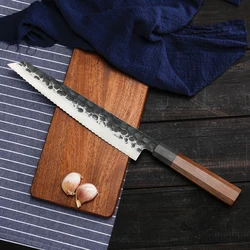 3 Layers steel 9Cr18mov clade steel 9.5inch bread knife sells top grade military grade ebony handle bread cake knife