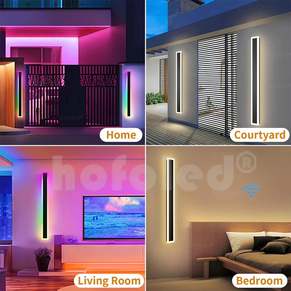 Hofoled RGBW TUYA WiFi LED Wall Sconce Light IP65 Home Garden Color Change RGB Outdoor Smart Wall Lights with Alexa Google Music