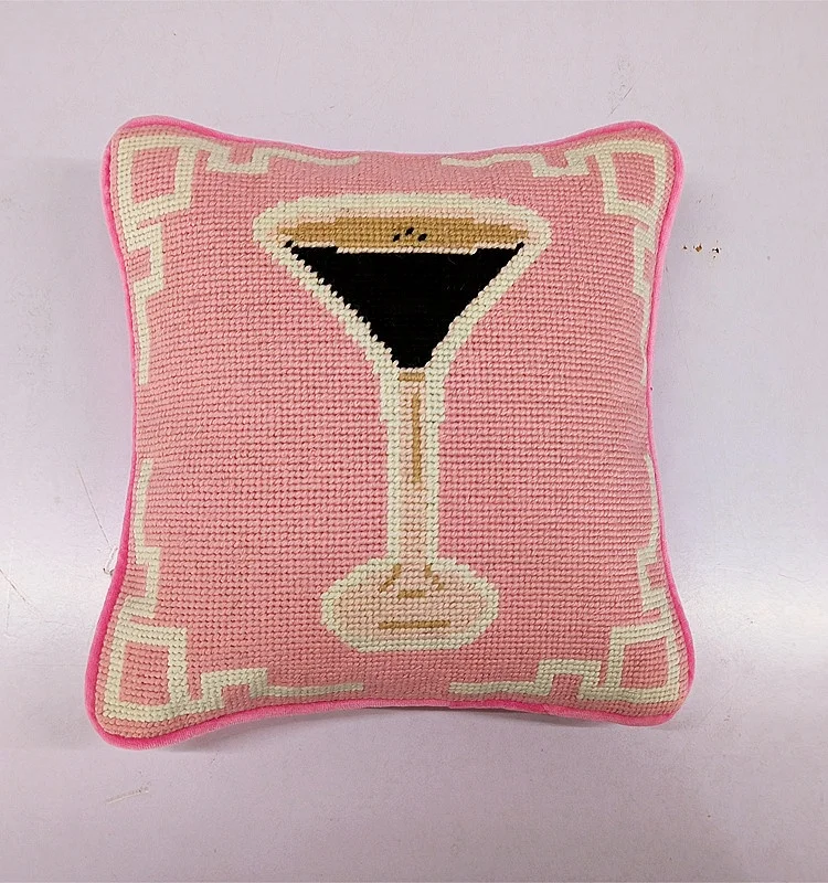 Excellent Quality Decorative Wine Glass Needlepoint Patterns Throw Pillows Covers Cases Embroidery OEM And ODM