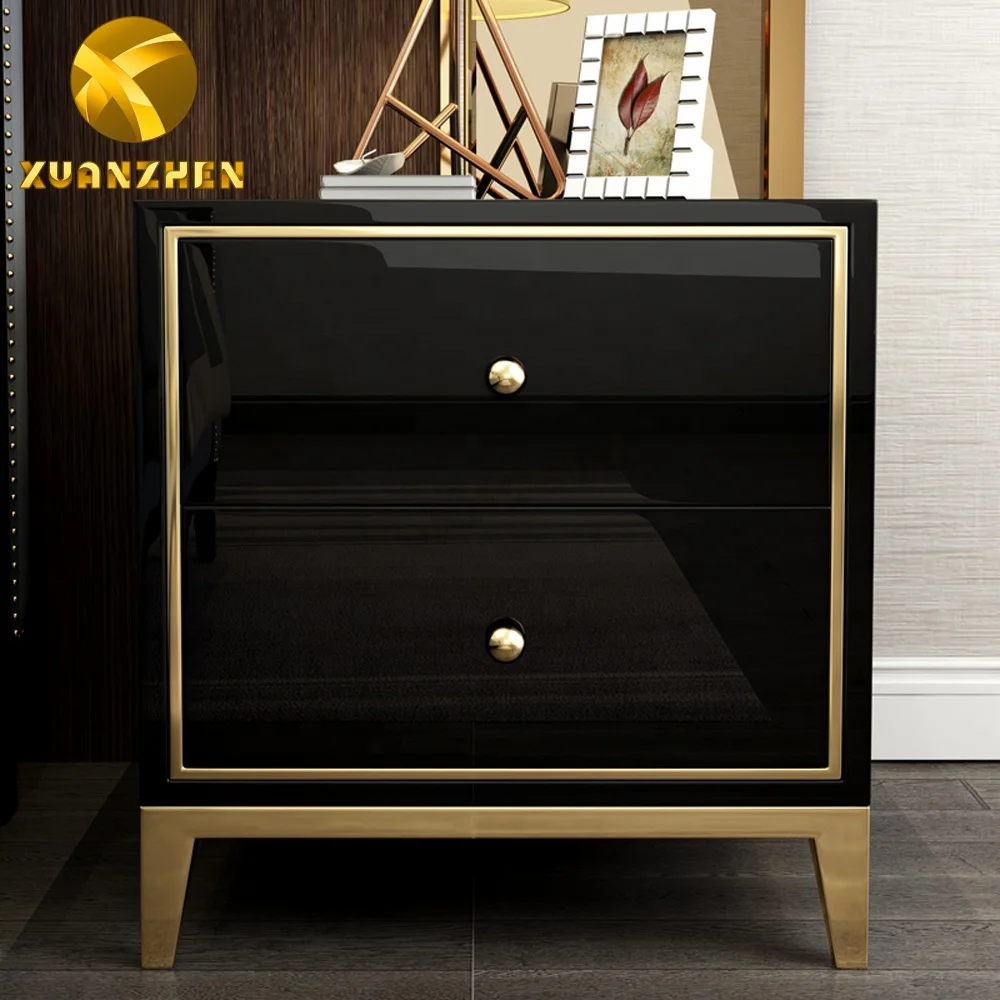 Bedroom Furniture White Black Bedside Cabinet Modern Night Stand Modern Luxury Smart Bedside Table With Two Drawers