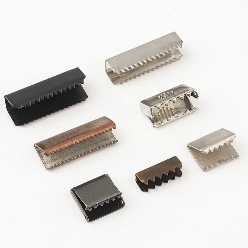 Wholesale Belt Buckle Crimp Clamp Ends Webbing Metal Cord End Clip Custom Rope End Clip for Bag Strap Hoodie