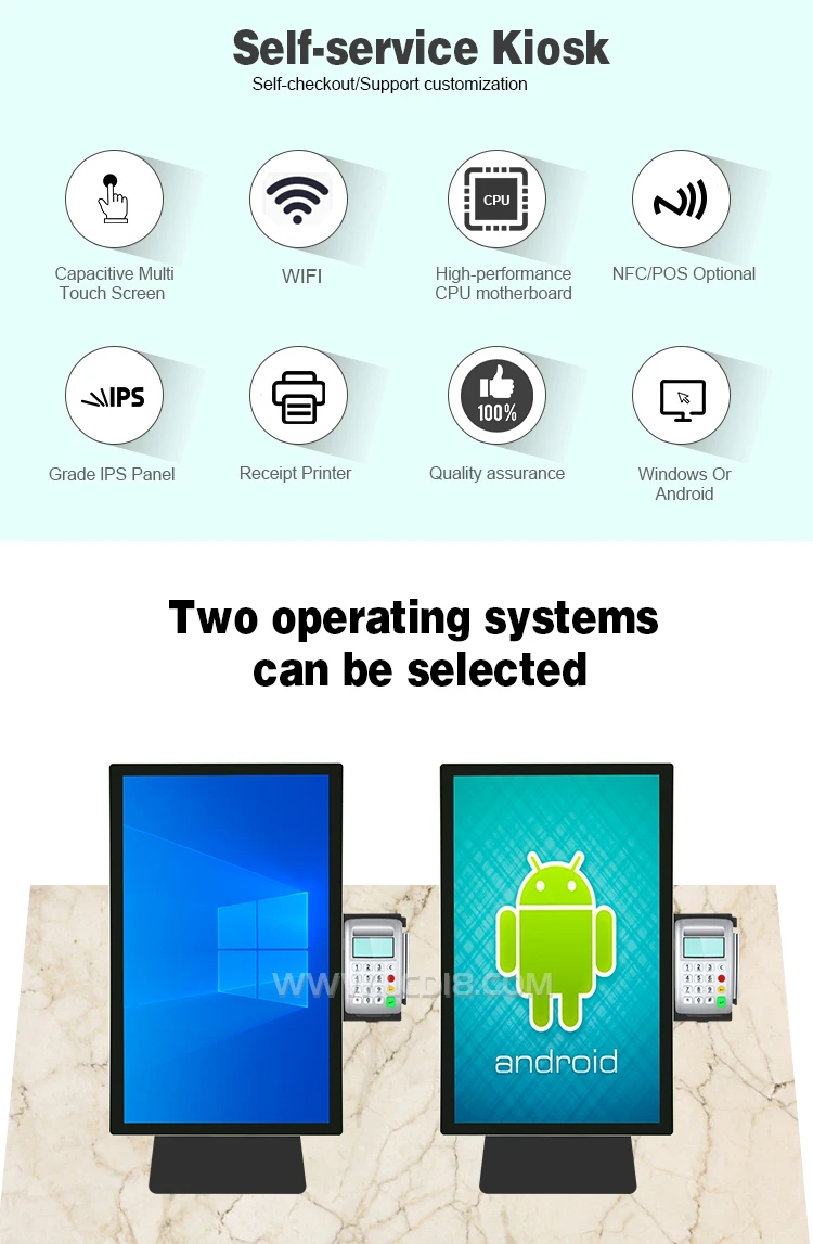 15.6 21.5 24 inch reception desk self checkout kiosks self check in kiosk hotel with 80MM printer QR scanner
