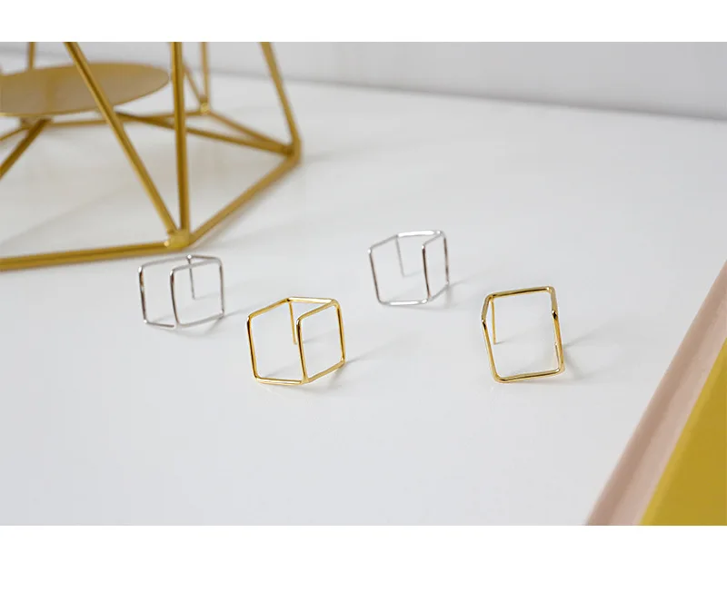 LANDY Fashion S925 Sterling Silver Simple Geometric Square Hollow Earrings
