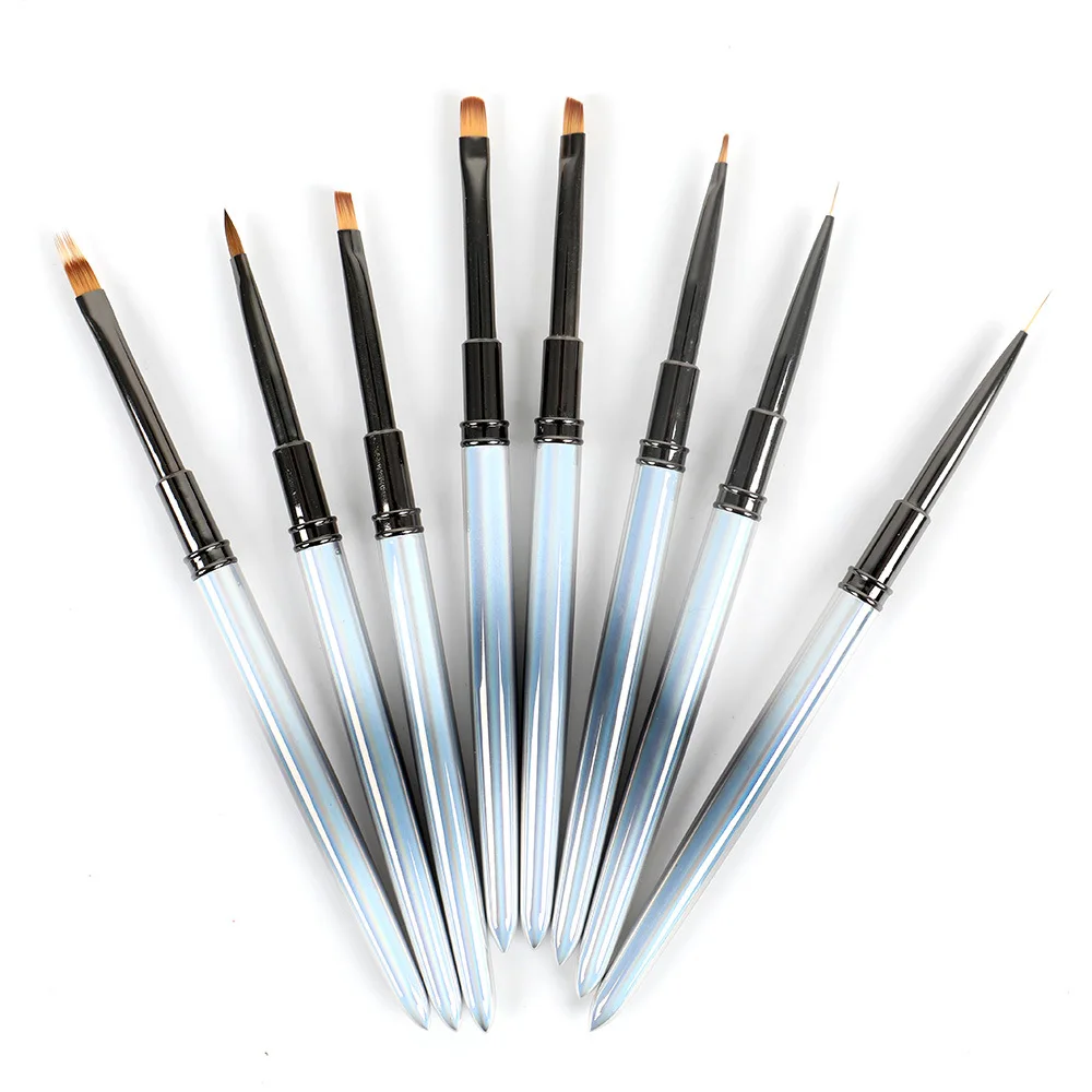 Custom Logo High Quality Nail Art Tools Black White Gradient Metal Handle Acrylic Gel Brush Liner 3D DIY Nail Detail Brush Set