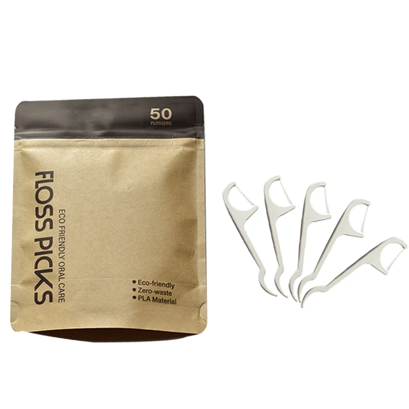Eco Friendly Y Shape Organic Oral Gum Abrasive Ultra Fine Long Handle PLA Toothpick Private Label Dental Floss Pick