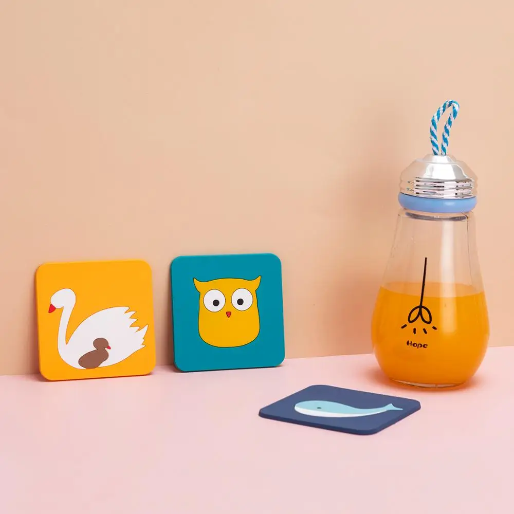 Factory price soft rubber cute animal soft  pvc coasters