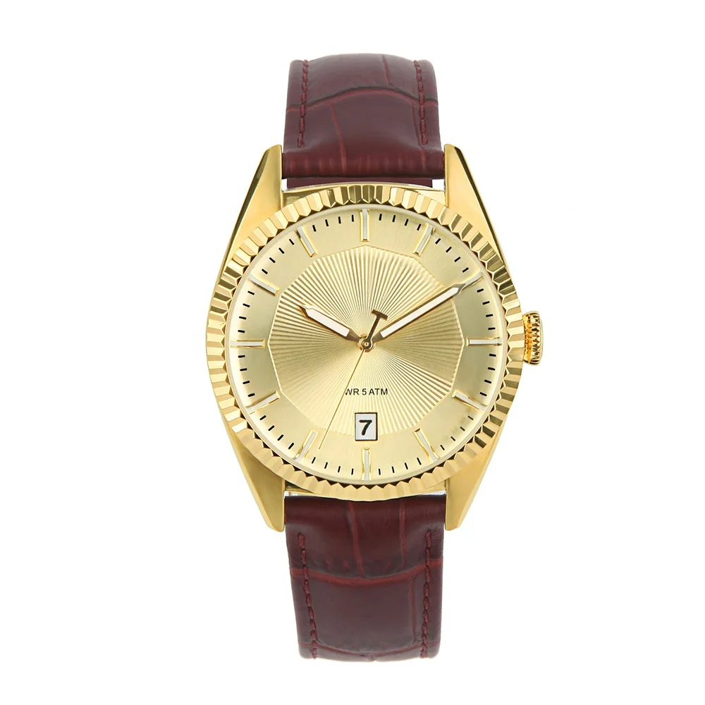 Custom Men Business Fashion Quartz Wristwatches 5ATM Waterproof Genuine Leather Watch