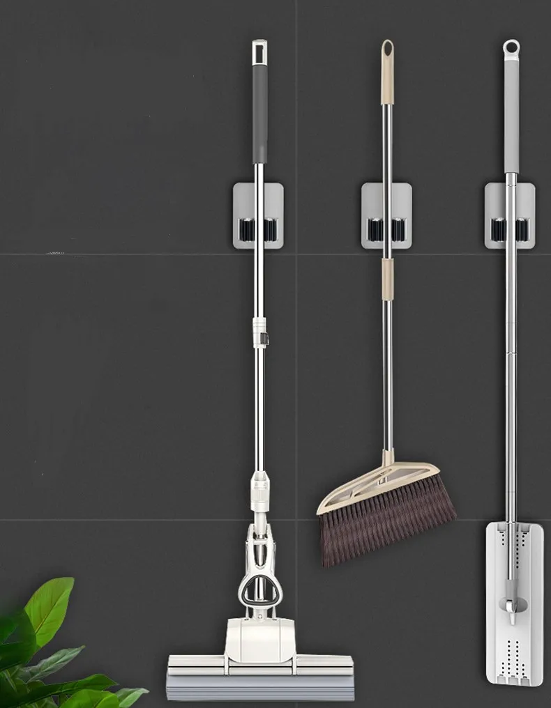 304 Stainless Steel Wall Mount Self-Adhesive Non-Slip Heavy Duty Garden Tool Holder Garage Bathroom Organizer Mop Broom Holder