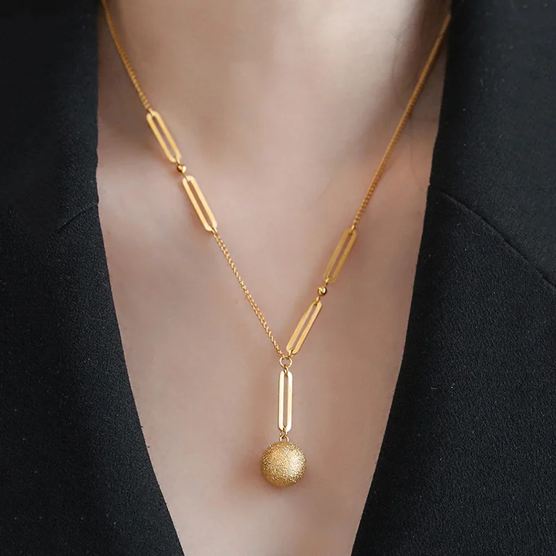 Waterproof Fashion 18K Gold Plated Stainless Steel Necklace Minimalist Frosted Small Gold Ball Necklace For Women Jewelry