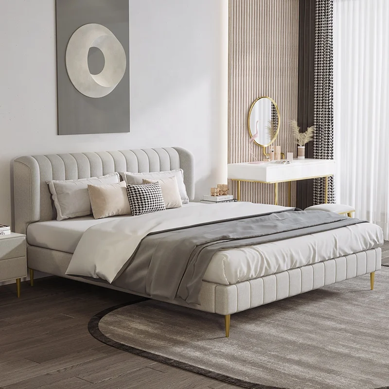 modern slat frame double full queen platform faux leather velvet fabric linen upholstered tufted king size bed with storage box