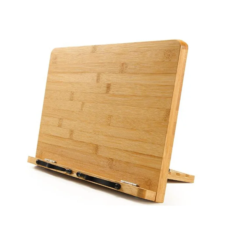 Large Wooden Cookbook Holder Reading Book Holder with 5 Adjustable Height Foldable Bamboo Cooking Bookstand