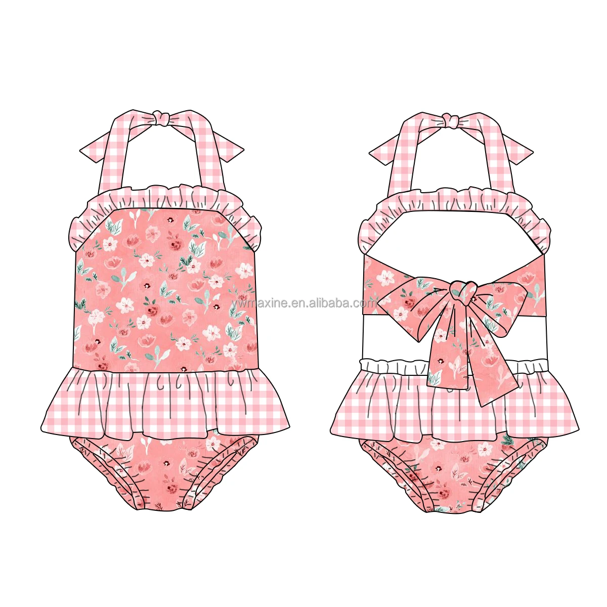 Boutique kids one-piece swimwear cute baby girls bikinis children swimsuit newborn toddlers swimming cloth