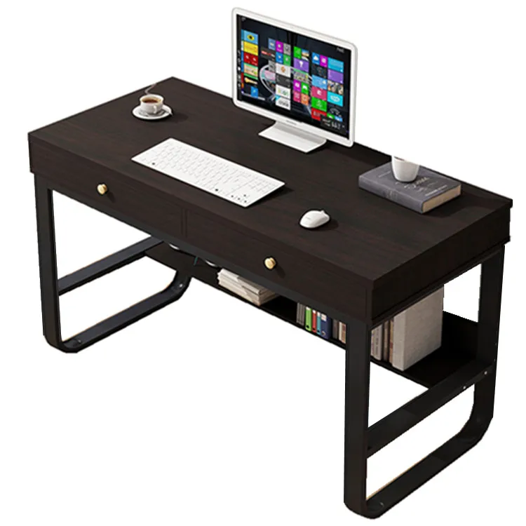 Новый дизайн, современный офисный черный компьютерный стол с 2 выдвижными ящиками