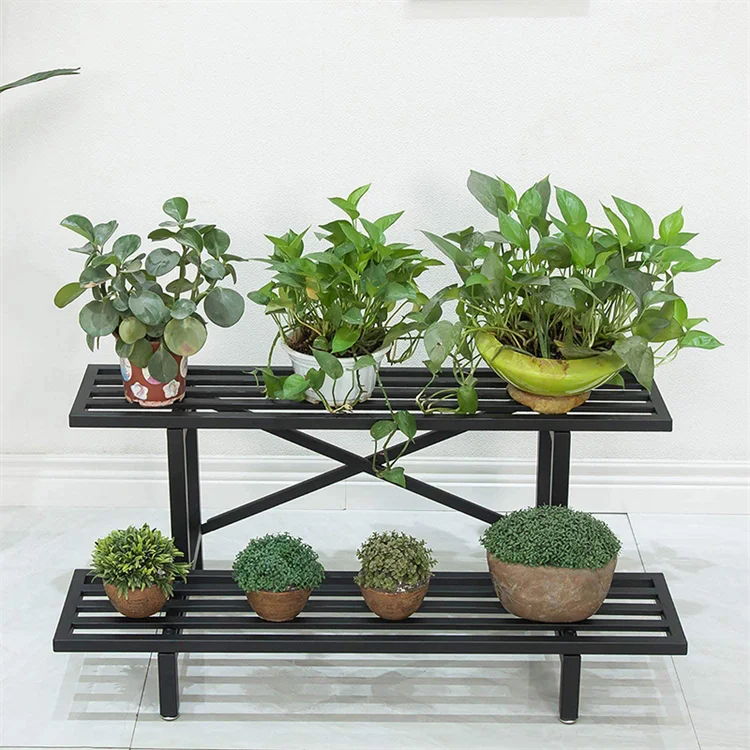 Plant Stand 2 Tier Flower Pot High Quality Metal Durable Stable Rack Display for Home Garden Decoration