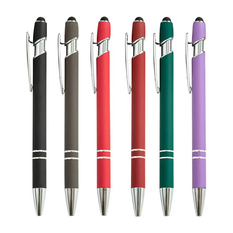 Soft Cover Promotional Metal Rubberized Ballpoint Pen Aluminum Touch Stylus Logo Pen With Custom Engraved Name