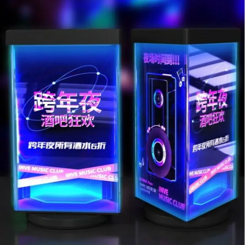 Rechargeable 3 sided Triangular Stand Led Menu Board rotatable acrylic desk card menu light box display