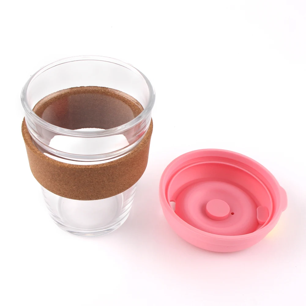 
Borosilicate Glass 12oz Reusable Travel Toughened Glass Cup With Natural Cork Band Glass Coffee Cup 