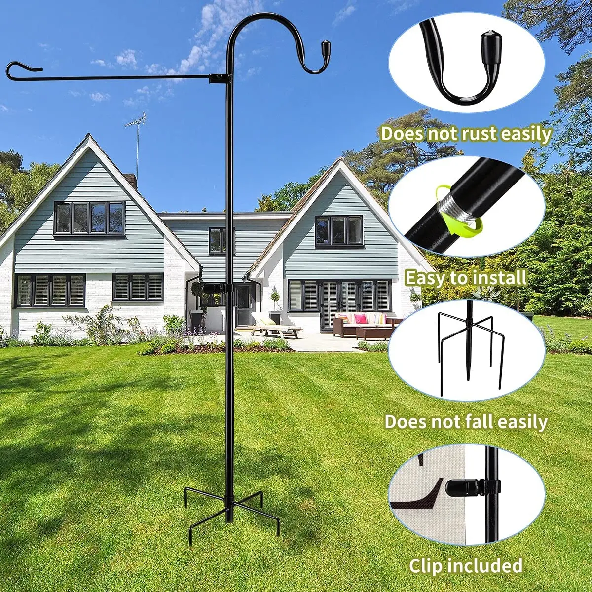 48 Inch Outdoor Mini Flag and Plant Hanger Garden Flag Holder Stand with Shepherds Hook