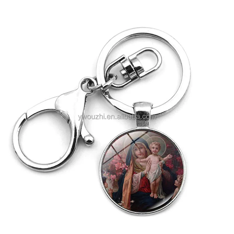 Wholesale Religious Souvenir Gifts Christianity Jesus Virgin Mary Pendant Keyring Metal Key Chain Ring Lobster Clasp Keychain