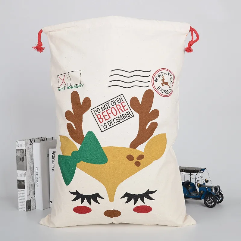 Wholesale Drawstring Bag Ready To Ship Large Canvas Santa Sack Natural Color Canvas Drawstring Pouch For Christmas