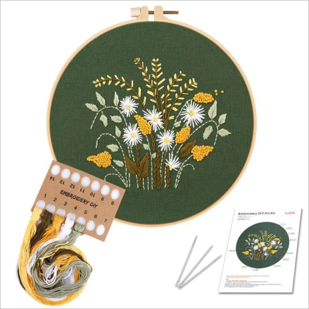 Customized Embroidery Starter Kits with Instructions Cross Stitch Hoops Pre-printed Pattern Cloth Theads and Tools Set
