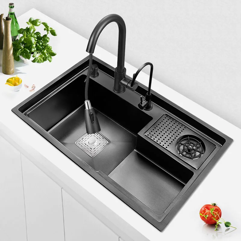 Topmount Smart Commercial Smart Black Multifunction Stainless Steel Kitchen Sink with Cup Washer
