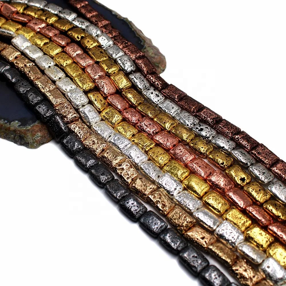 Spot natural Electroplating Color Rectangular Flat Beads Volcanic Rock Beads